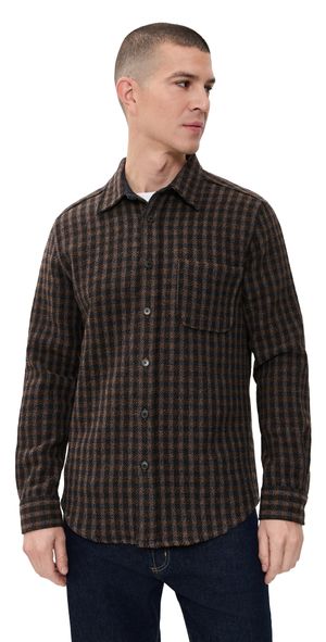 Portuguese Flannel Merino Tweed Check Overshirt Navy S