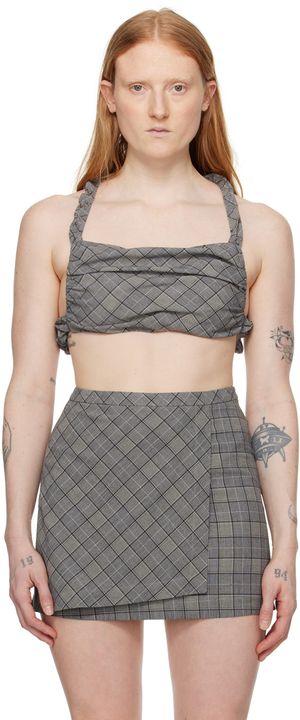 GANNI Camisole grise à carreaux