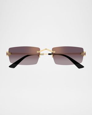 Panthere Rimless Rectangular Metal Sunglasses