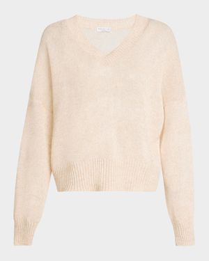 Micro Paillettes V-Neck Mohair Knit Sweater