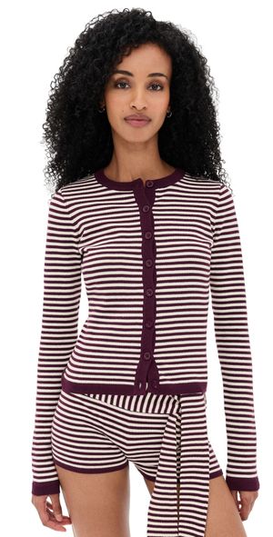 Seven Wonders Mischief Long Sleeve Knit Top Wine Stripe XL