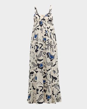 Leilani Abstract-Print Applique Sweetheart Gown