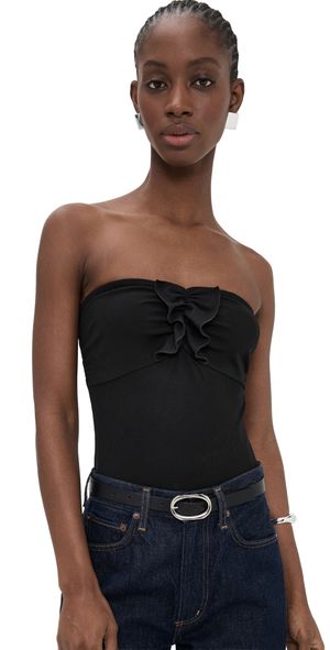 CAMI NYC Livvy Strapless Rib Knit Thong Bodysuit Black L