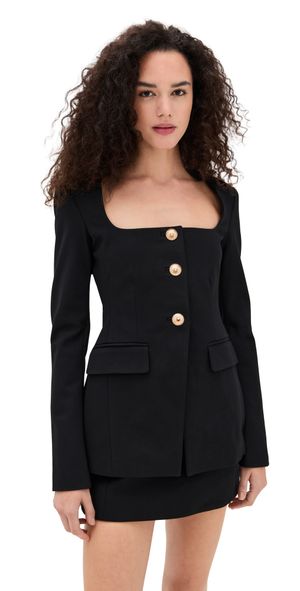 Good American Soft Stretch Ponte Sculpted Blazer Black001 XS