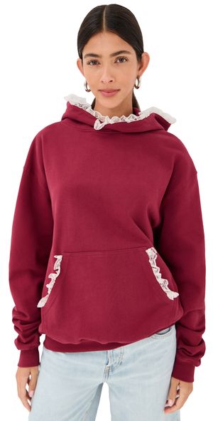 Tanner Fletcher Becky Lace Trim Hoodie Burgundy XS