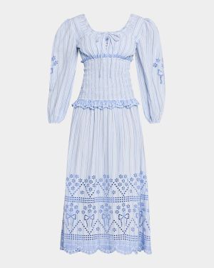 Nola Embroidered Long-Sleeve Midi Dress