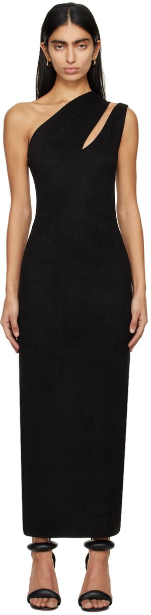 Atlein Black Single-Shoulder Maxi Dress
