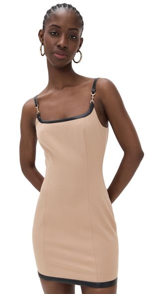 L'AGENCE Jettie Leather Trim Dress Dark Cappuccino 10