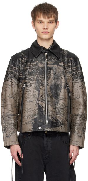 EYTYS Blouson Dixon noir et brun en cuir