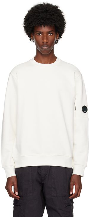 C.P. Company Pull molletonné blanc cassé à lentille