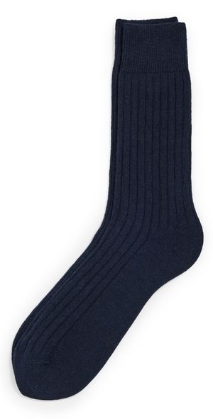 NN07 Wool Cashmere Rib Socks Navy Blue One Size
