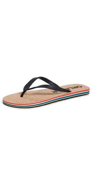 Orlebar Brown Haston Ob Stripe Flip Flops Black/White Sand 8