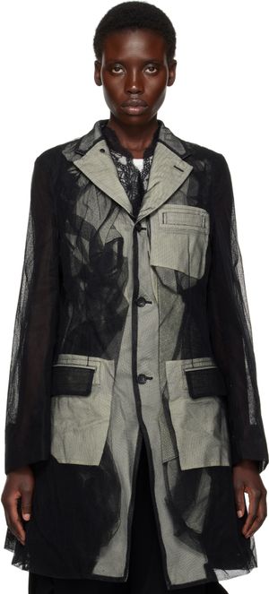 Comme des Garçons Homme Plus Black Nylon Tulle & Cotton Cloth Blazer