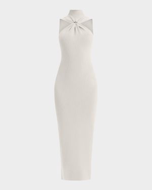 Angelica Gathered Turtleneck Sleeveless Rib Gown