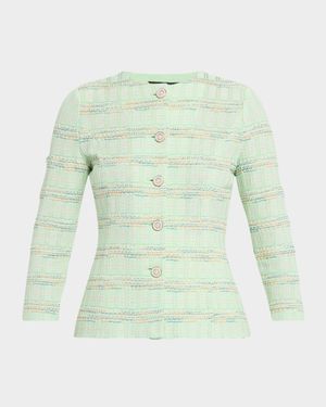 Tailored-Fit Plaid Textured Knit Jacket