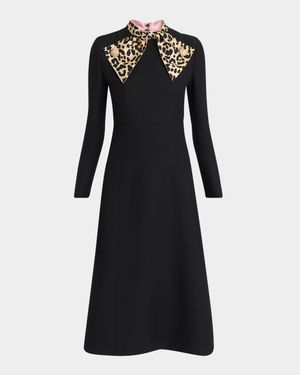 Leopard-Print Scarf Long-Sleeve Dress