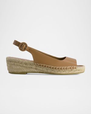 Melila Leather Slingback Wedge Espadrilles