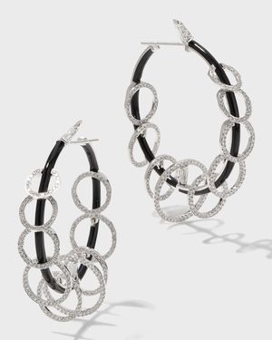 Oui 18k White Gold Baguette and Round Diamond Hoop Earrings