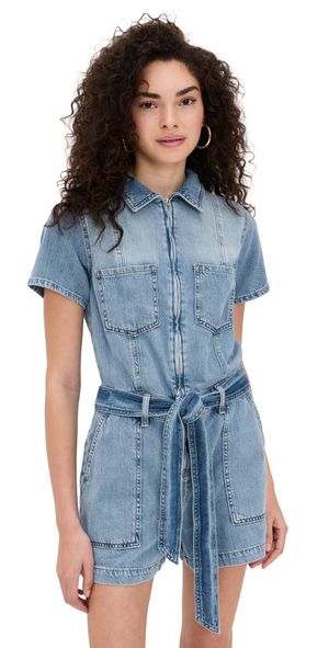 Good American Fit For Success Lite Linen Shorts Jumpsuit Indigo786 XL