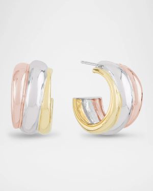 14K Tri Gold Three-Row Bubble Huggies