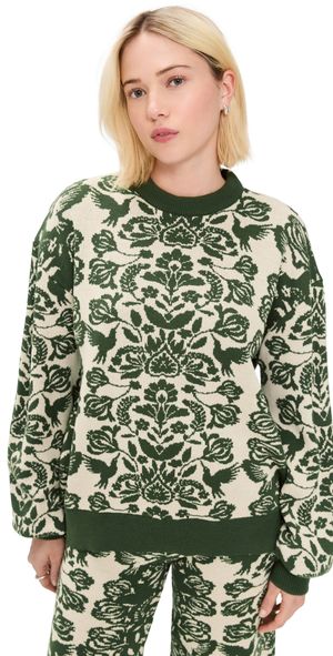 The Lulo Project Unnamed Pullover Sweater Green Folk Paisley XL