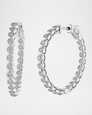 18K White Gold Medium Diamond Hoop Earrings, 1"