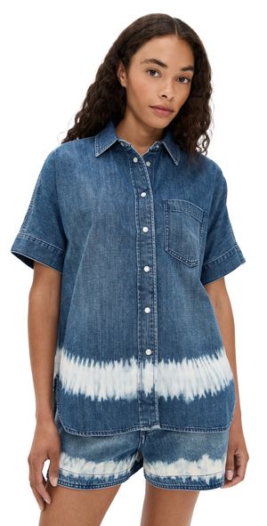 Madewell Shibori Denim Short Sleeve Shirt Shibori Wash L