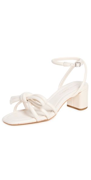 Loeffler Randall Mikel Leather Bow Mid-Heel Sandals White 10