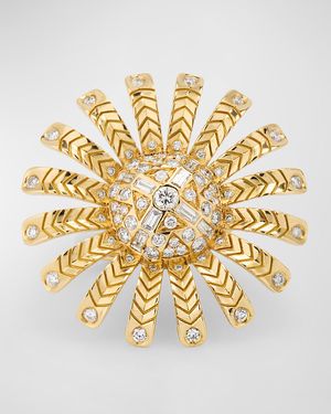 18K Yellow Gold Chubby Sunflower Diamond Ring, Size 6