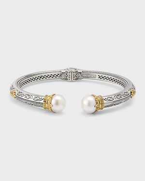 Silver and 18K Gold Cuff Bracelet with Pearls