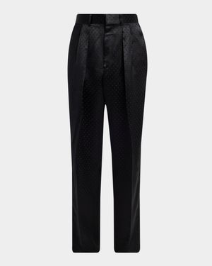 Men's Satin Polka Dot Jacquard Double-Pleated Pants