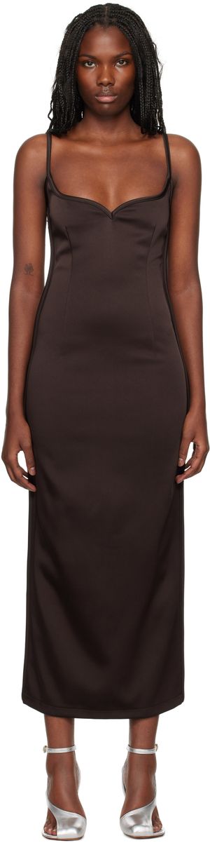 Paris Georgia Robe midi brune à encolure en cœur - 09