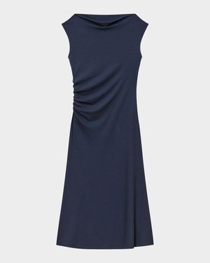 Draped Boat-Neck Midi Dress