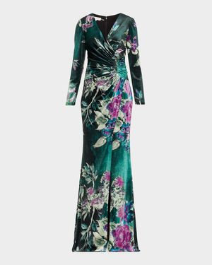 Floral Velvet Jewel Appliqué Gown