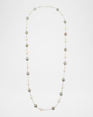18K White Gold South Sea and Tahitian Pearl Necklace with Sapphires, 42"L