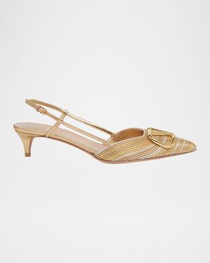 VLogo Medallion Metallic Slingback Pumps