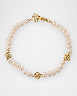 White Pearl and Diamond Bracelet in 18K Gold
