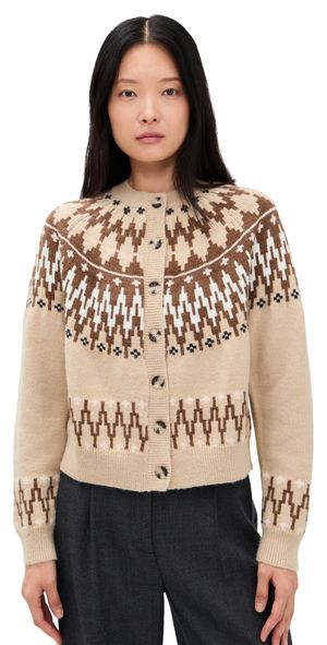 Moon River Isle Hairy Button Up Cardigan Sweater Tan Multi L