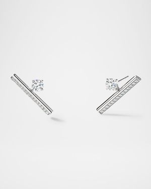18K White Gold Barre Floating Single Diamond Pave Climber Earrings