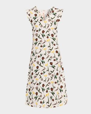 Floral Ruffle V-Neck Midi Dress