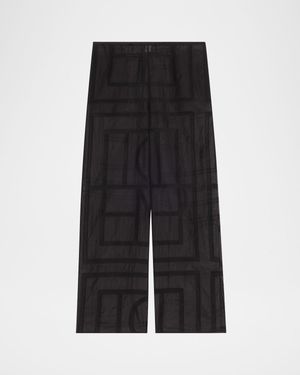 Monogram Crochet Straight-Leg Pajama Pants