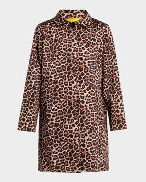 Leopard-Print Bonded Satin Overcoat