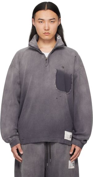 Maison MIHARA YASUHIRO Pull molletonné noir à effet délavé au soleil et à demi-glissière