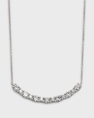 18K White Gold Round Diamond Smiley Bar Necklace, 18"L, 1.35tcw