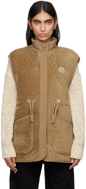 Moncler Veste Bost brun clair en peau retournée synthétique rembourrée en duvet