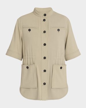 Short-Sleeve Crepe Cotton Jacket