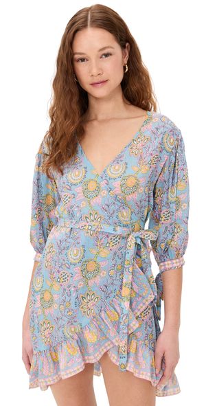 Bell Cindy Mini Dress Blue Yellow Print XS