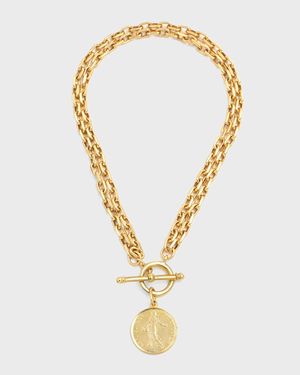 24K Gold Electroplate 2-Row Chain Necklace with Coin Pendant