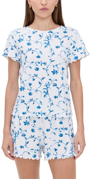 Hill House Home The Nina Short Pajama Set Blue Botanical XL