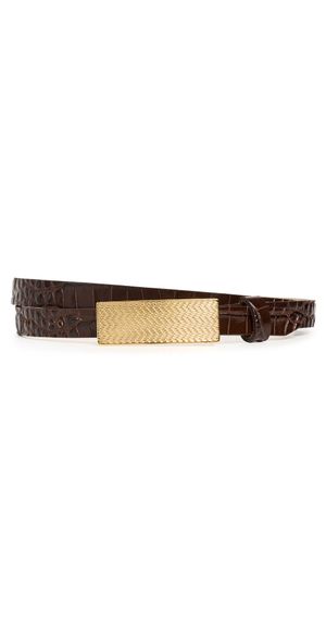 L'AGENCE Elyse Textured Leather Belt Chocolate Croc S